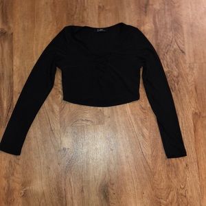 ShopHopes Black Long Sleeve LaceUp Crop Top